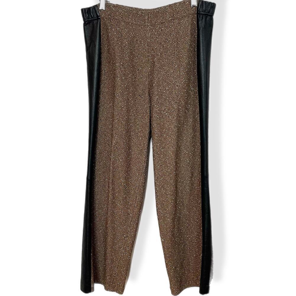 St. John knit pants speckled brown black leather 12